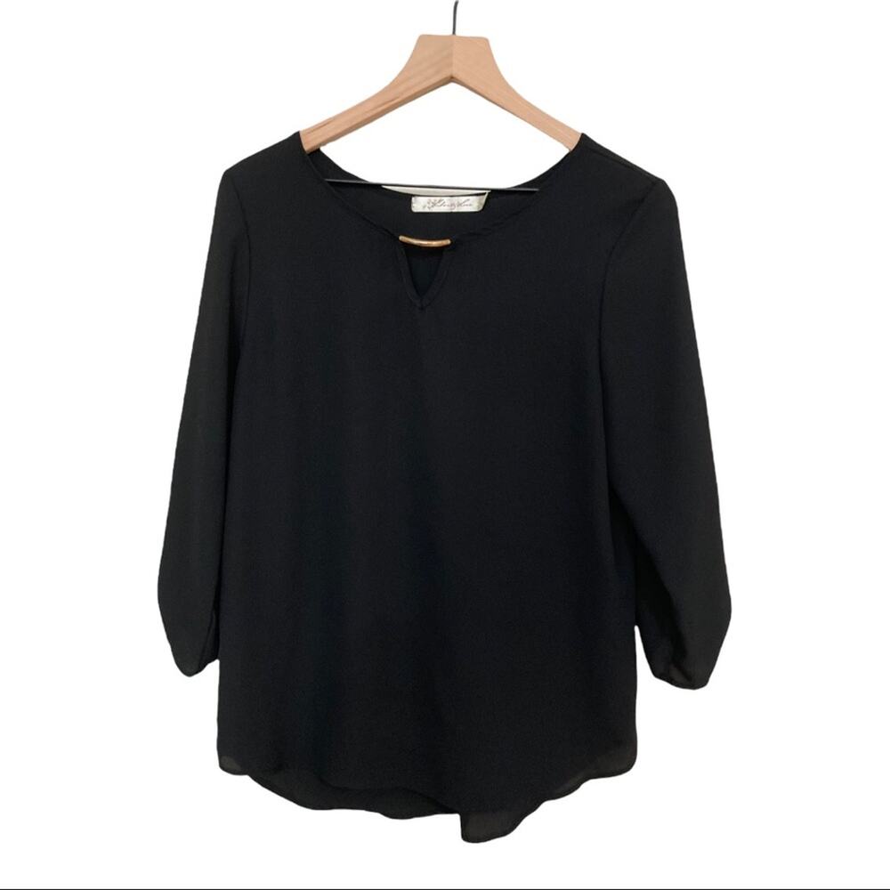Liberty Love Black Roll Tab Scoop Neck Blouse Medium